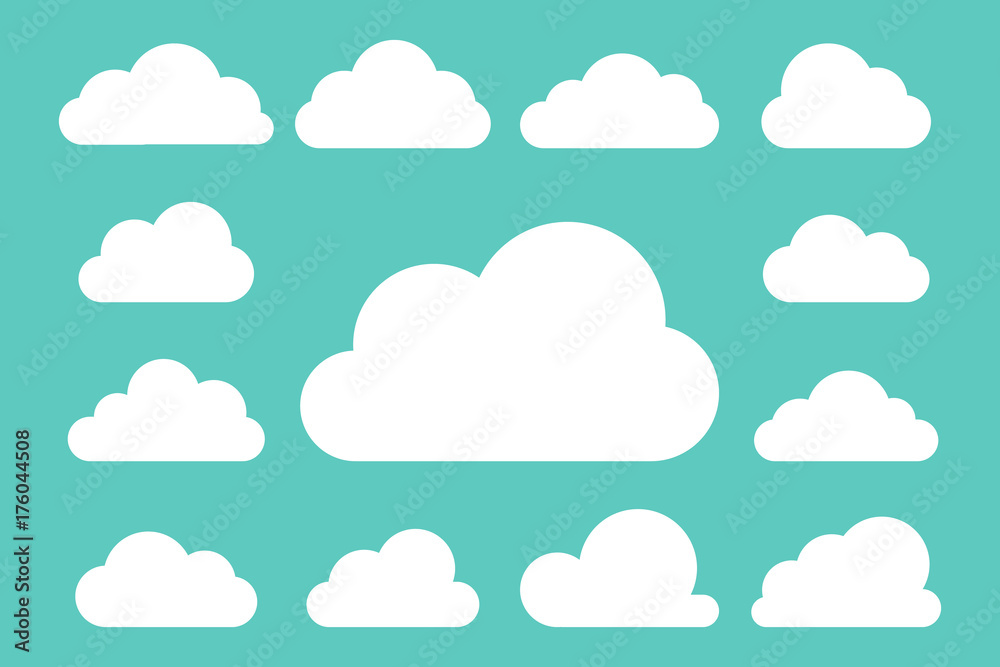 Set of white clouds collection on blue background, set template for web design and app