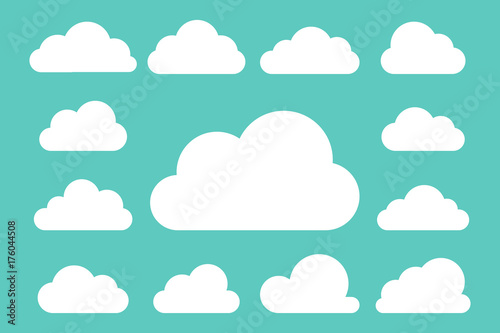 Set of white clouds collection on blue background, set template for web design and app