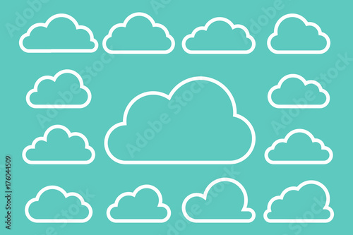 Set of white clouds collection on blue background, set template for web design and app