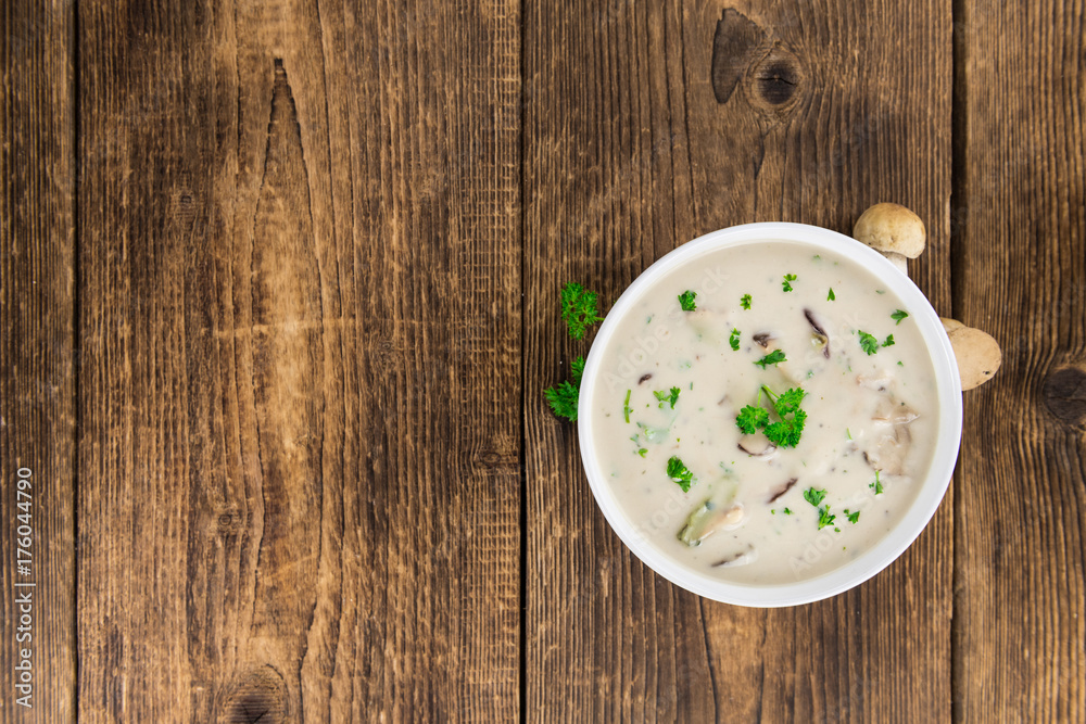 Portion of Porcini Soup, selective focus Portion of Porcini Soup, selective focus