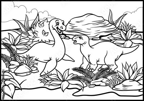 coloring page of cartoon dinosaurs world photo