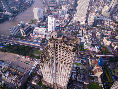 Overhead Shot Of Abandoned Condominium Tower in Bangkok, Thailand