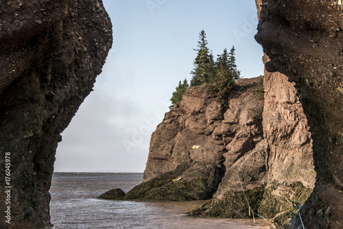 famous Hopewell Rocks geologigal formations at low tide biggest tidal wave Fundy Bay New Brunswick Canada