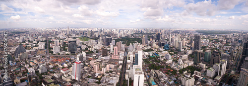 Central Bangkok Skyline, Thailand, Wide Aerial Panorama Shot