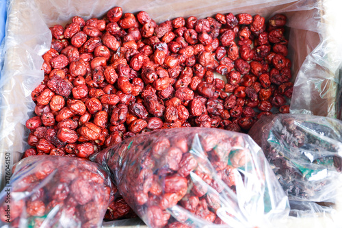 Dried jujube for sell at local shop at Sriyan market, Bangkok, Thailand photo