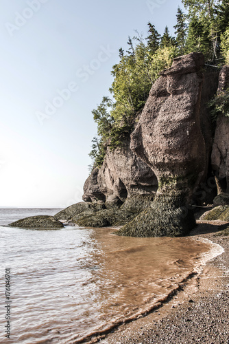 famous Hopewell Rocks geologigal formations at low tide biggest tidal wave Fundy Bay New Brunswick Canada