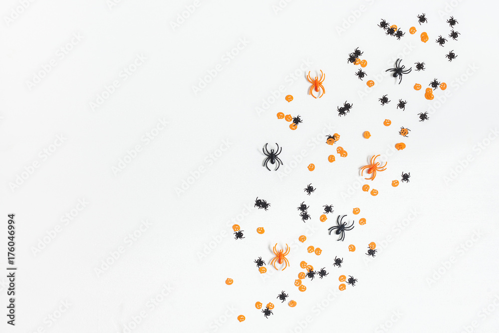Halloween decorations. Confetti on white background. Halloween concept.  Flat lay, top view, copy space Stock Photo | Adobe Stock
