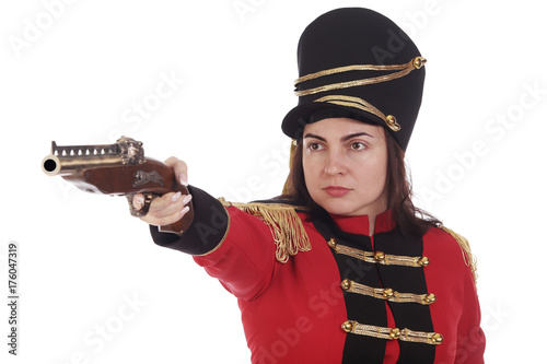 Pretty girl in the costume of a hussar