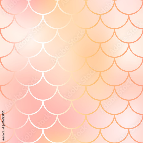 Rose gold mermaid seamless pattern. Fantastic fish scale vector pattern.