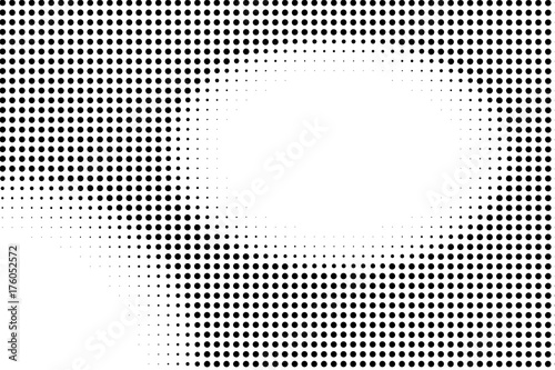 Black and white halftone vector background. Monochrome dotted texture for retro overlay.