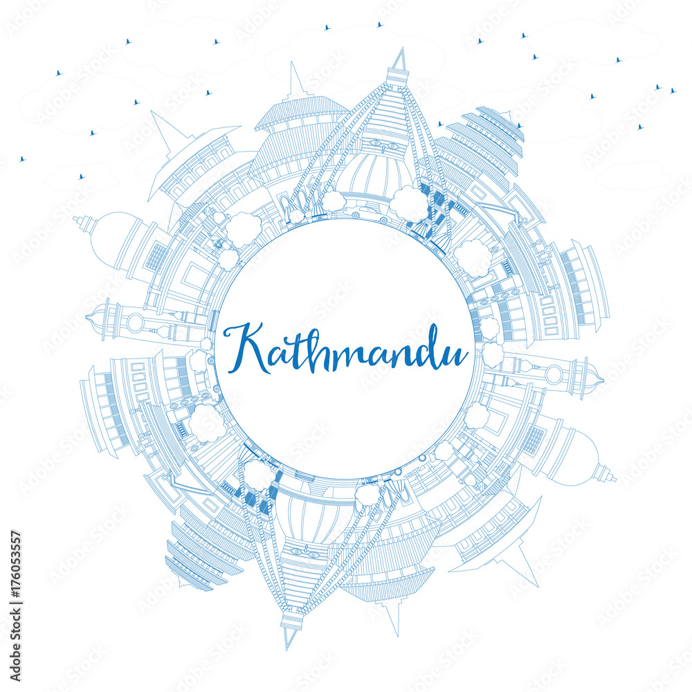 Outline Kathmandu Skyline with Blue Buildings and Copy Space. Outline Kathmandu Skyline with Blue Buildings and Copy Space.