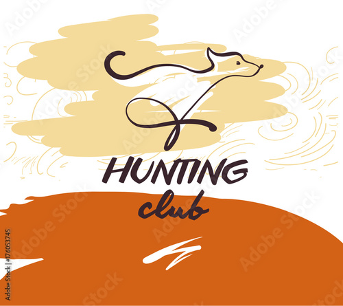 Sketch vector illustration. Template design banner  poster  card  logo for hunting shop. Hand-drawn image of dog