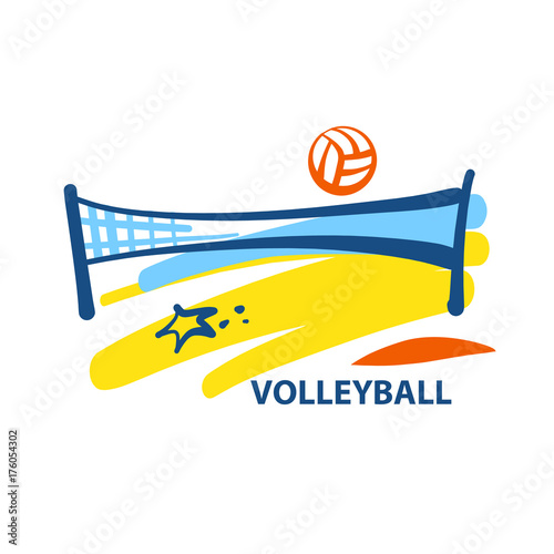Volleyball team, school, club template logo. Vector sketch illus