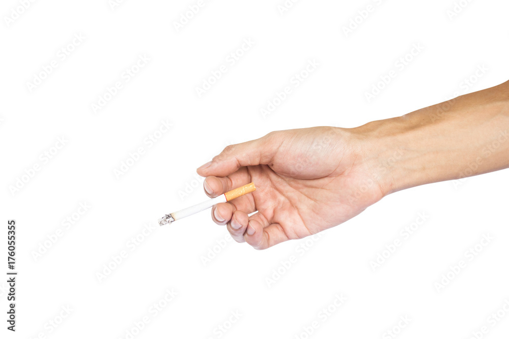 Man hand holding a burning cigarette isolated on white background with clipping path. Man hand holding a burning cigarette isolated on white background with clipping path.