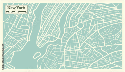 New York USA Map in Retro Style.