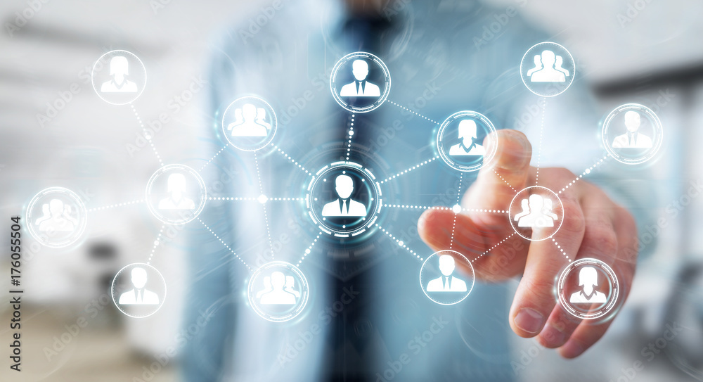 Businessman using social network connection 3D rendering Businessman using social network connection 3D rendering