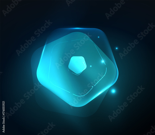 Glowing glass transparent pentagans, geometric abstract digital background photo