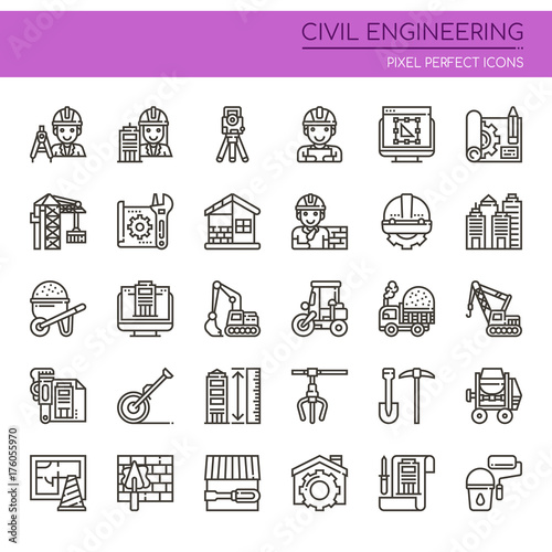 Civil Enginerring , Thin Line and Pixel Perfect Icons.