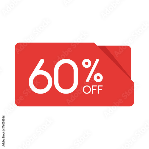 Special offer sale red rectangle origami tag. Discount 60 percent offer price label, symbol for advertising campaign in retail, sale promo marketing, Isolated vector illustration