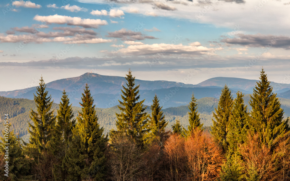 Mountainous countryside in north west Bohemian - Moravian region, view of Beskydy Mountains, Czech republic, Europe.