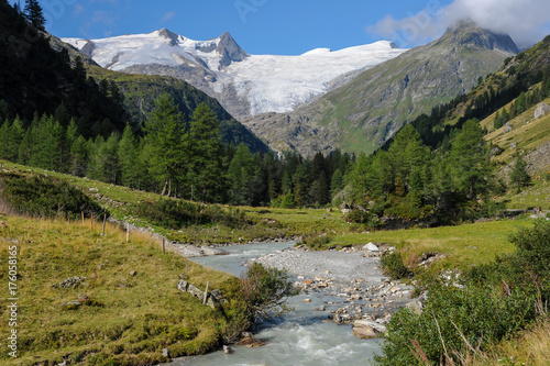 River and glacier in the Austrian Alps (Grossvenediger) in summer