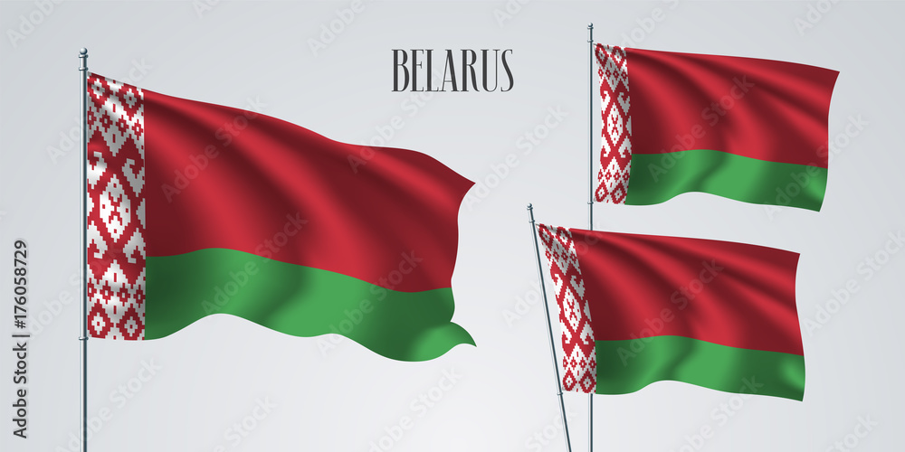 Belarus waving flag set of vector illustration