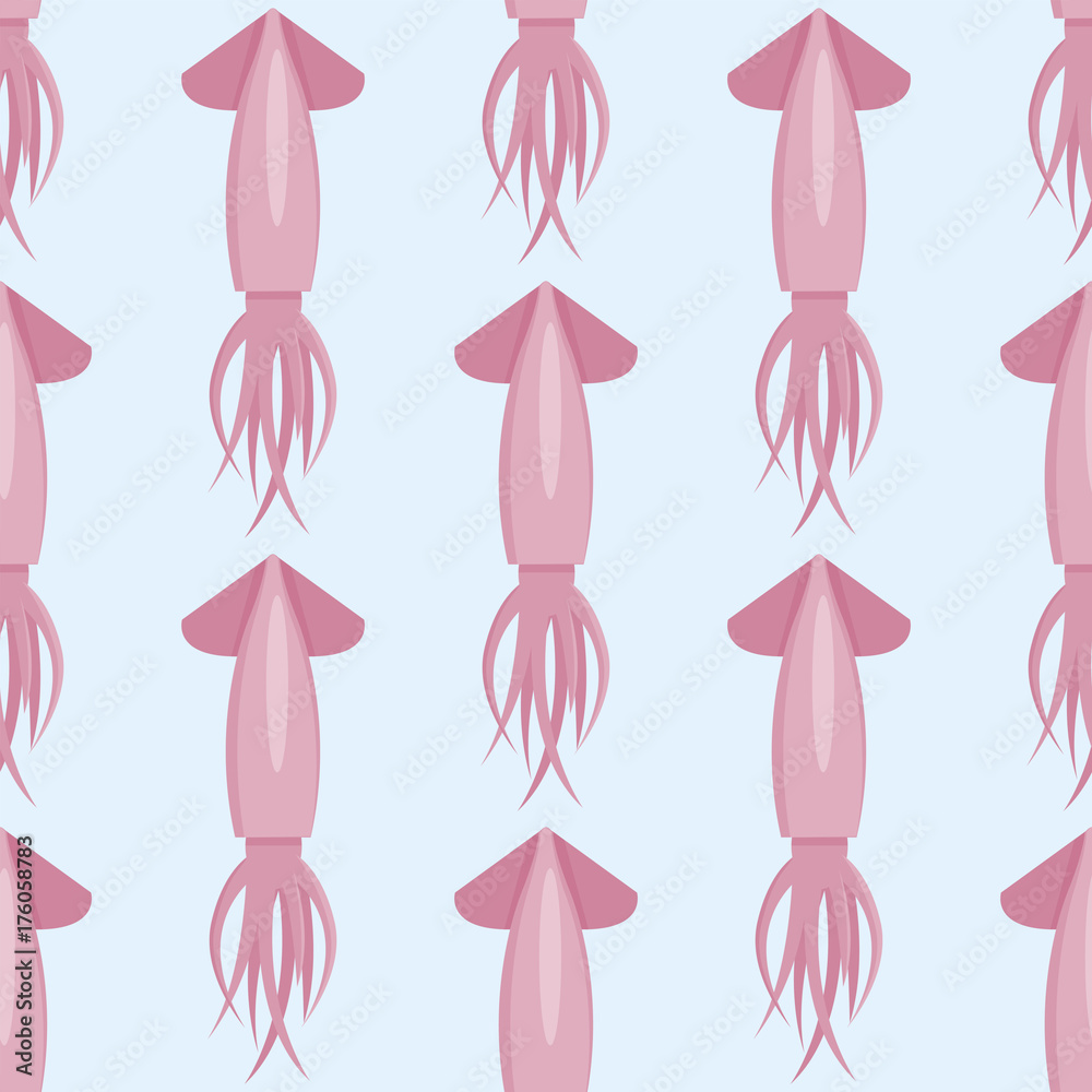 Squid color design flat tentacles background creature floating in water seamless pattern vector illustration