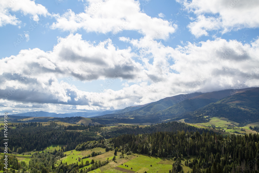 Naklejka premium mountains forest village beautiful landscape