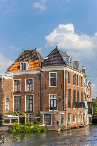 Old houses at a canal in the center of Leiden