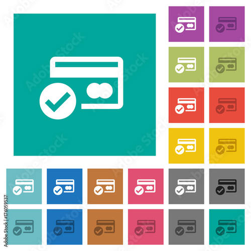 Credit card verified square flat multi colored icons