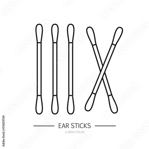 Swabs, ear sticks in flat line style on white background. Medical tools, hygiene objects.