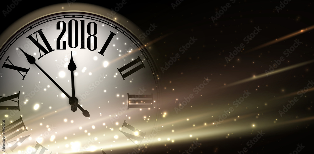 Fototapeta Golden 2018 New Year clock background.