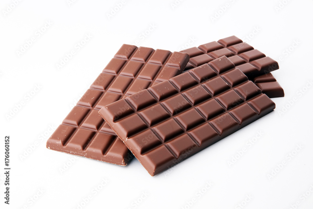 close up of chocolate bars isolated on white background.