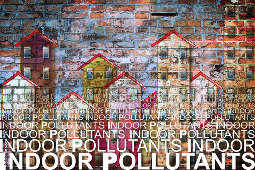 Indoor air pollutants against a buildings background - concetp image with copy space