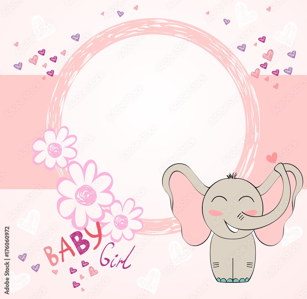 Naklejka premium Cute hand drawn frame with cartoon elephant