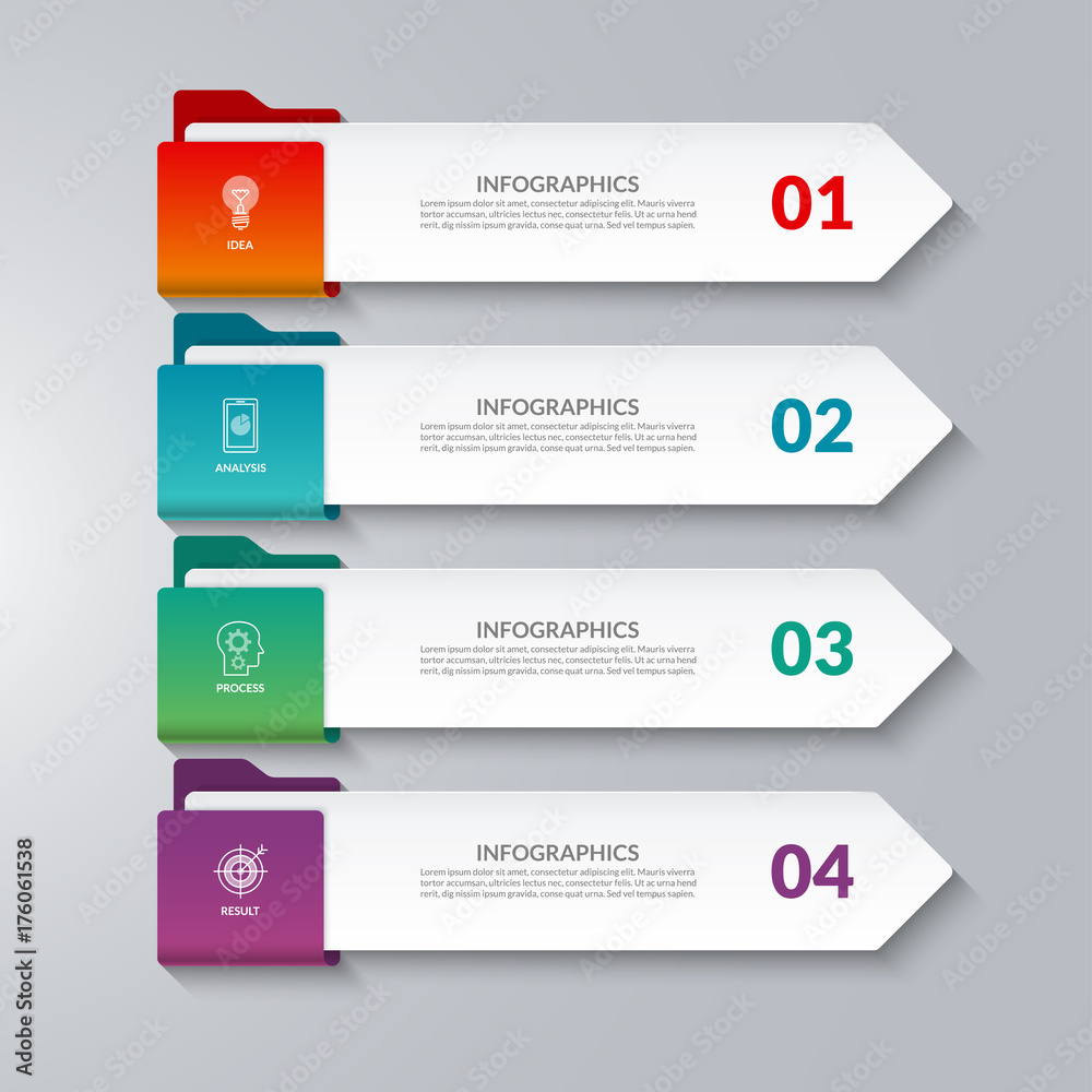 Infographic arrows. 4 options, steps, parts. Vector design elements for infographics. Can be used for workflow layout, diagram chart, graph, web design. Infographic arrows. 4 options, steps, parts. Vector design elements for infographics. Can be used for workflow layout, diagram chart, graph, web design.