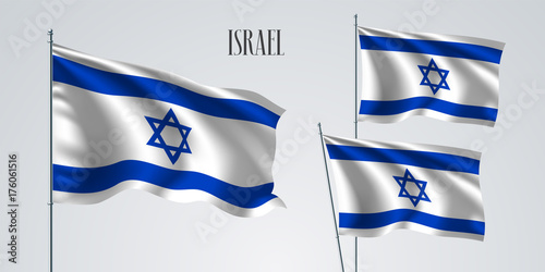 Israel waving flag set of vector illustration