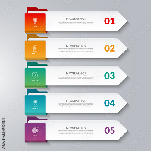 Infographic arrows. 5 options, steps, parts. Vector design elements for infographics. Can be used for workflow layout, diagram chart, graph, web design.