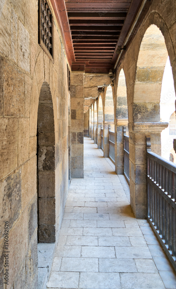 One of the arcades surrounding the courtyard of caravansary (Wikala) of Bazaraa, Medieval Cairo, Egypt