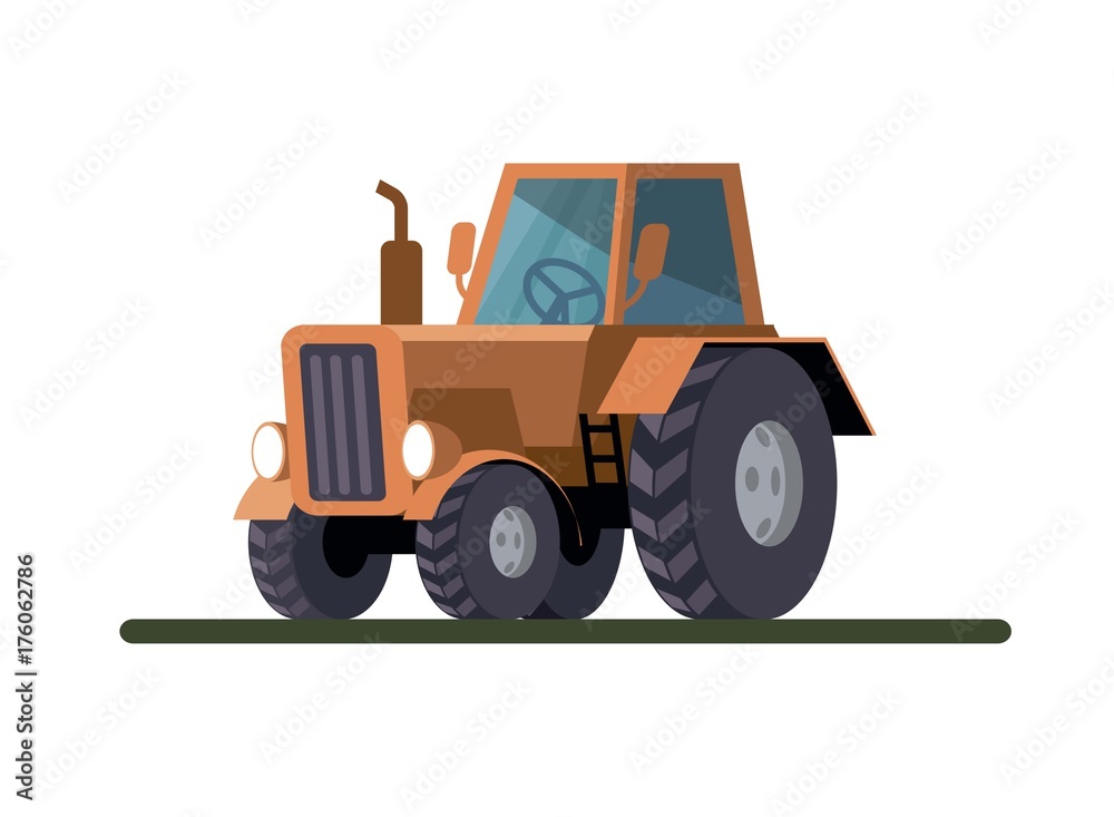 Wheel agricultural tractor. Colored vector illustration on white