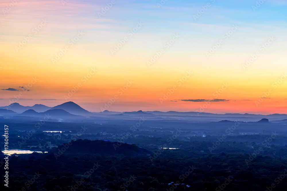 Amazing sunset viewed from rock fortress Sigiriya