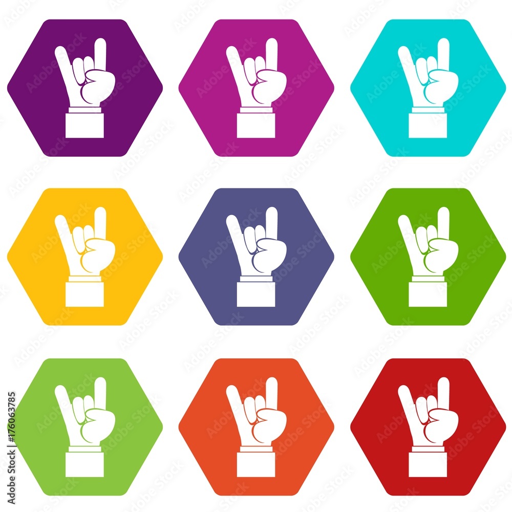 Fototapeta premium Rock and Roll hand sign icon set color hexahedron