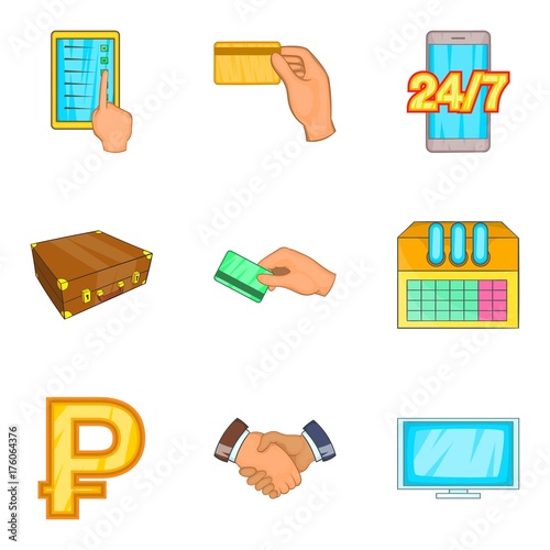 Major bank icons set, cartoon style