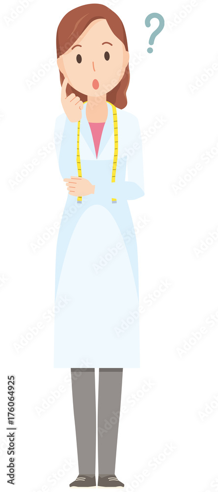 Illustrations a female nutritionist is thinking - whole body Illustrations a female nutritionist is thinking - whole body