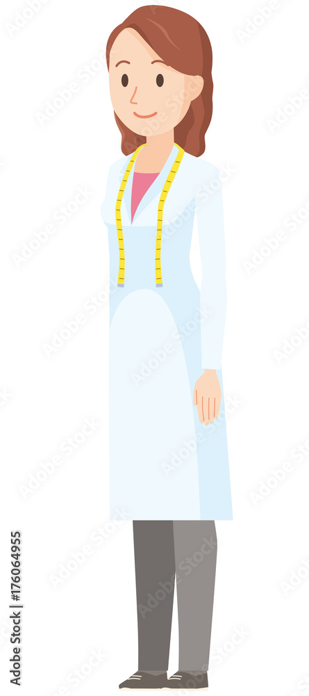 Illustration of a female nutritionist standing diagonally - whole body
