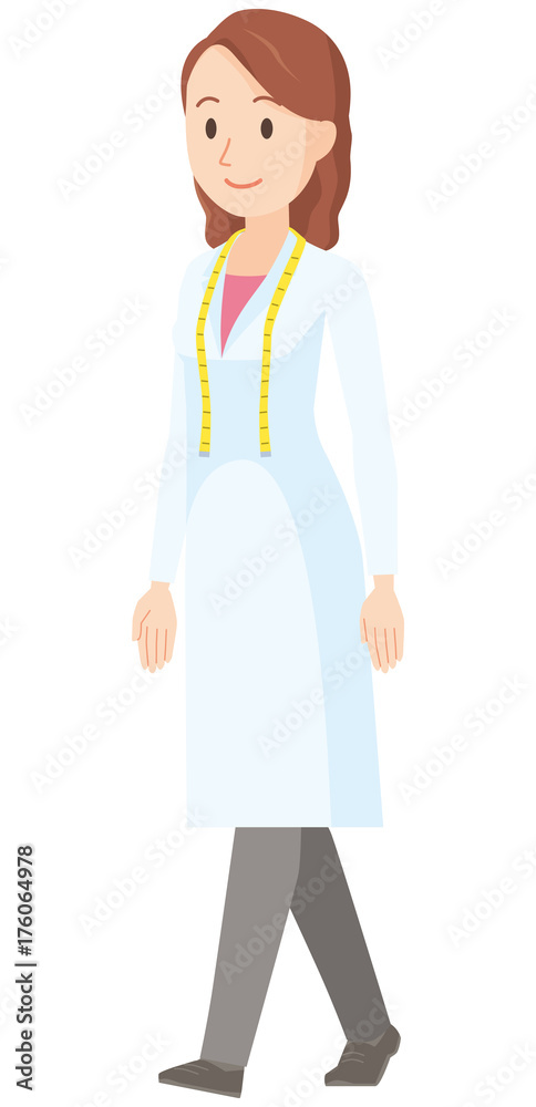 Illustration of a female nutritionist walking - whole body Illustration of a female nutritionist walking - whole body