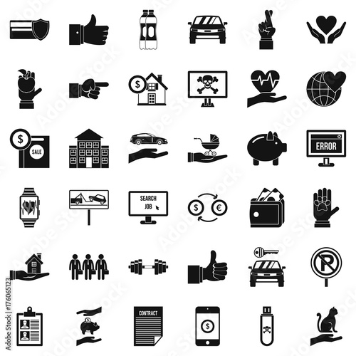 Hand icons set, simple style