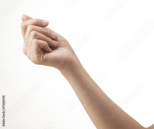Woman hand on white