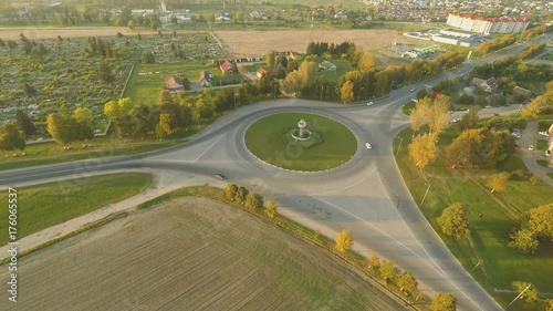Aerial view road junction of five roads. Belarus. Lida city. photo