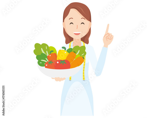 Illustration that a female nutritionist has vegetables - upper body
